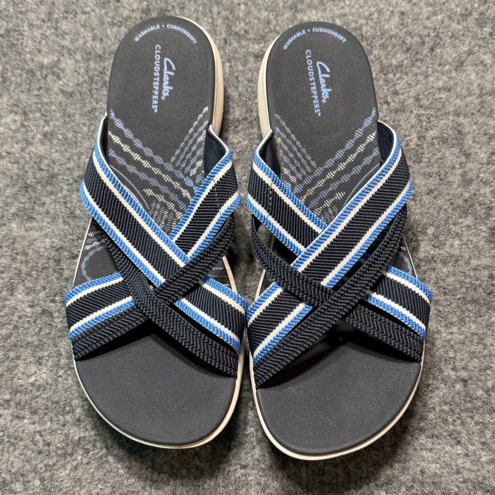 CLARKS Mira Isle‎ Sandals Womens 10 Navy Cloudsteppers Slides